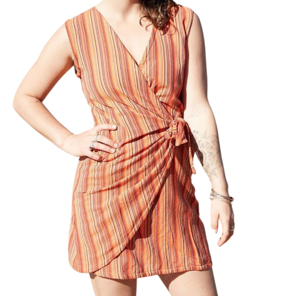 ZIG ZAG ORANGE MULTICOLOR LIGHTWEIGHT COTTON WRAP DRESS SIZE L/XL - Picture 2 of 4